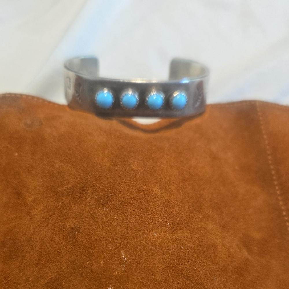 Vintage ZUNI Sterling Silver Cuff Bracelet with Turquoise